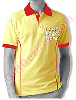 Designer Lemon Yellow and Red Color Mens Logo T Shirts